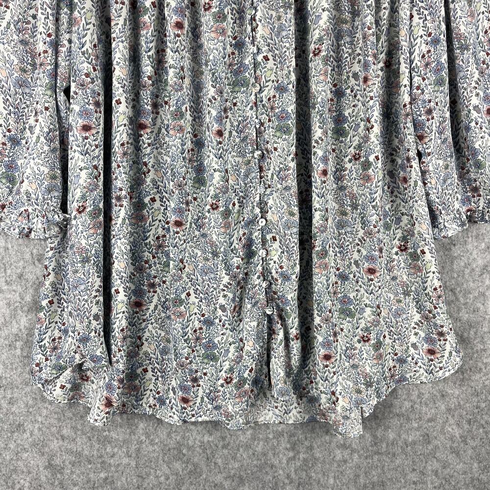 Rose Olive Tunic Top Womens 2X Floral Blouse Smocked Button Front Ruffle Flowy - Picture 3 of 14